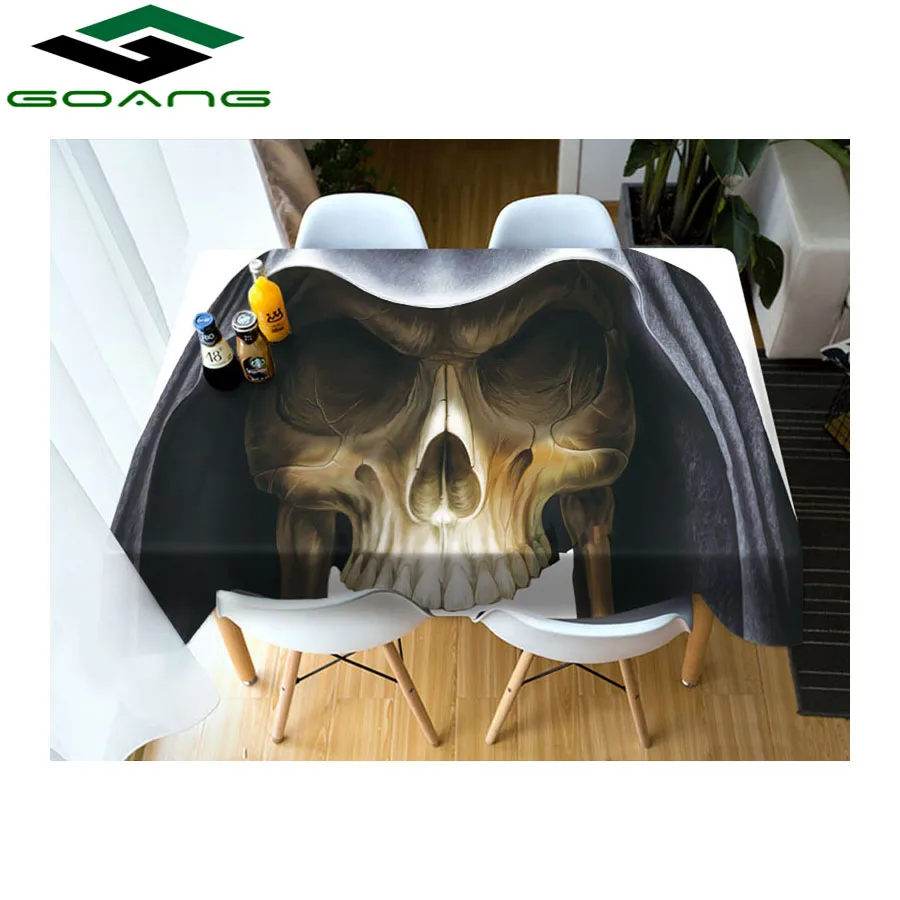 

GOANG Waterproof cotton tablecloth 3d skull pattern rectangular and round Halloween Table Cloth home textile hot sell