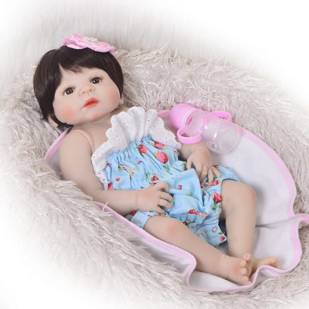 55cm Silicone Reborn brown eyes Baby Doll Kids Playmate Gift for Girls Baby Alive diy Toys wear fashion clothes Doll Bebe Reborn