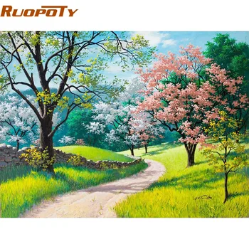 

RUOPOTY Frame Cherry Blossoms Road DIY Painting By Numbers Kits Handpainted Oil Painting Home Decor Wall Art Picture 40x50CM