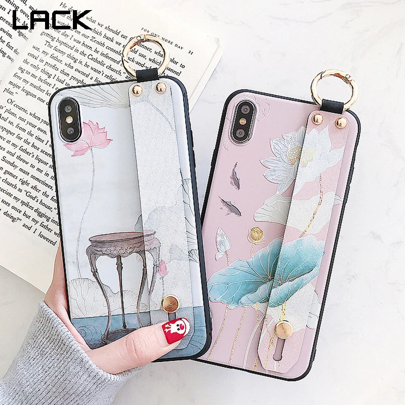 

LACK Colorful Flowers Wrist strap Cases For iphone XR X XS MAX 6 6S 7 8 Plus soft IMD beautiful flowers Phone Case Back Cover