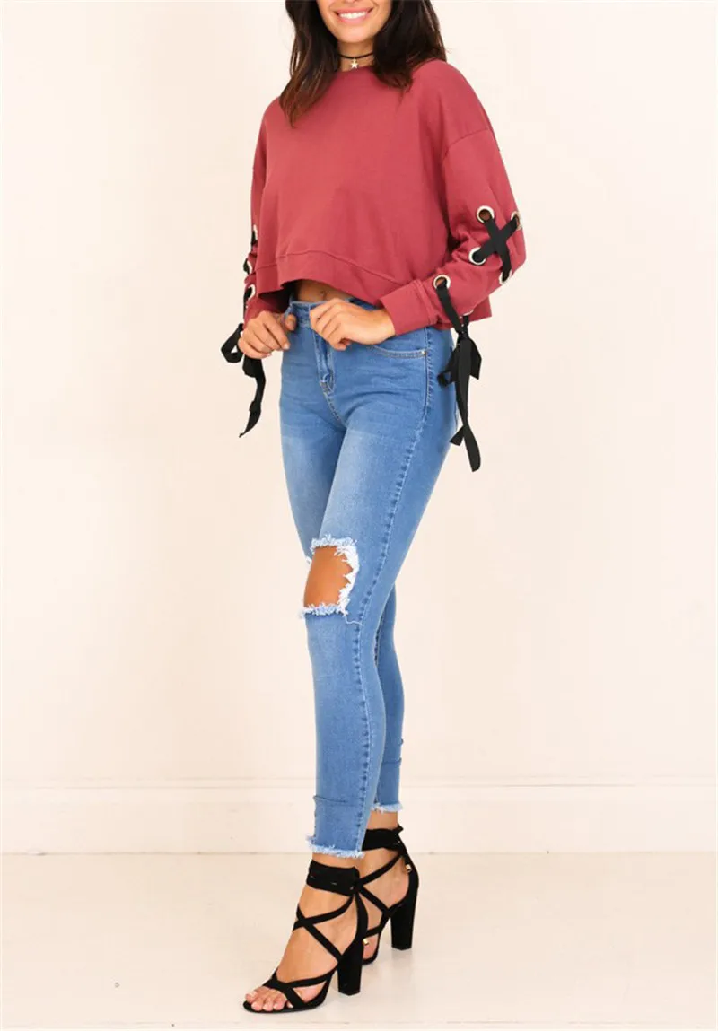 Gladiolus Fashion 2018 Autumn Sweatshirt Women Lace Up Long Sleeve Pink Sexy Crop Top Loose Pullover Hoodie Women Tracksuit Tops (23)