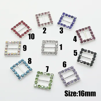 

Colorful 10pcs/lot 16mm Square Crystal Rhinestone buckles Diamante buckle invitation Ribbon Slider for Wedding Supply Gift Wrap