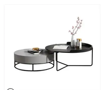 شراءعائلة صغيرة مستديرة عالية ومنخفضة طاولة شاي مزيج بسيط طاولة شاي الحديد غرفة المعيشة شخصية الإبداع.