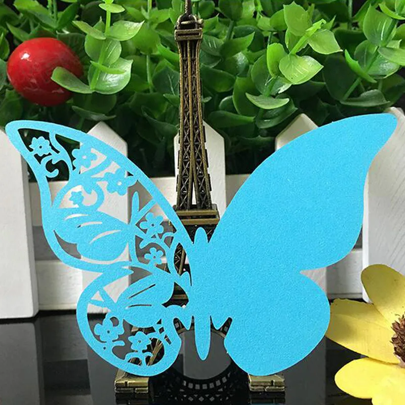 10 Colos 50pcs Butterfly Laser Cut Table Mark Wine Glass Name Place Cards Wedding Birthday Baby Shower Party Favor Supplies (5)