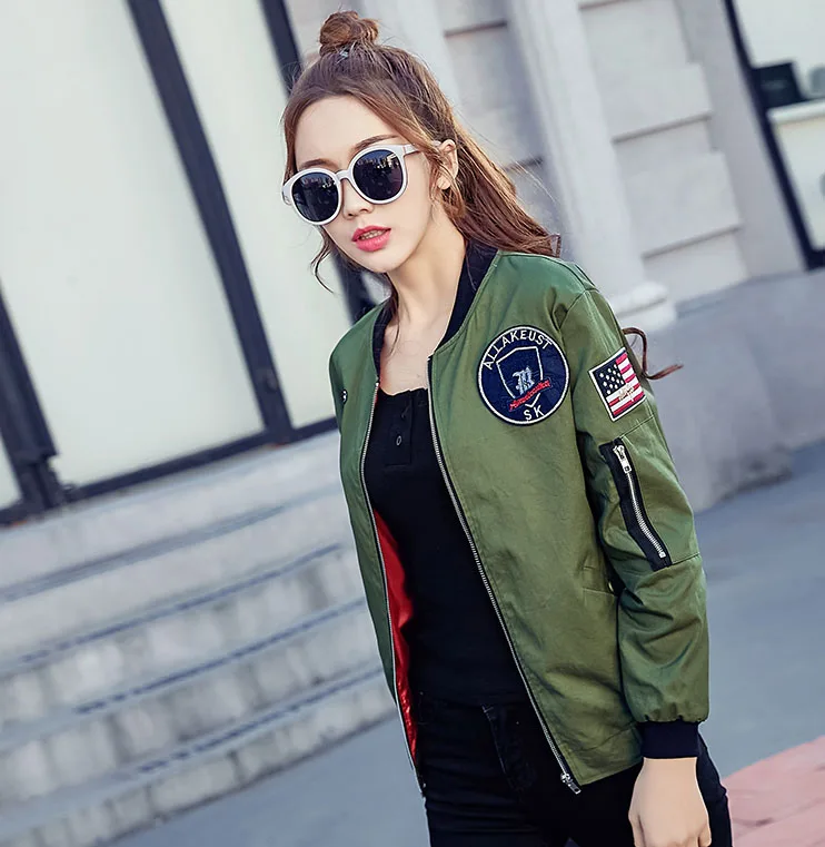 Court Printemps 2017 Brodé Sexemara pink Gq0155 De Vert Mode Base Automne Manteaux Bomber Armée Army Veste Femmes black Green Manteau white v0OPqvx