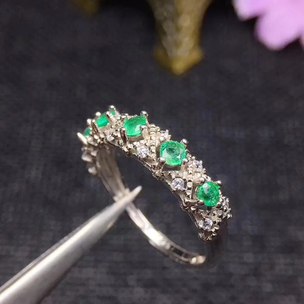 

Fashion elegance Row Natural green emerald gem Ring S925 Silver Natural Gemstone Ring girl Women's party Rings gift Jewelry