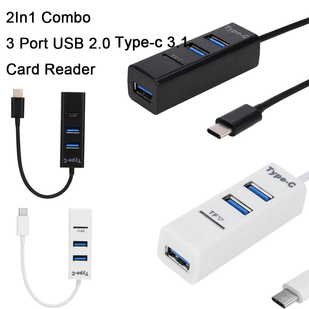 

Stylish Portable 2 In 1 Type-c Otg Usb 2.0 Hub Splitter Combination 3-port With Sd / Tf Card Reader #10