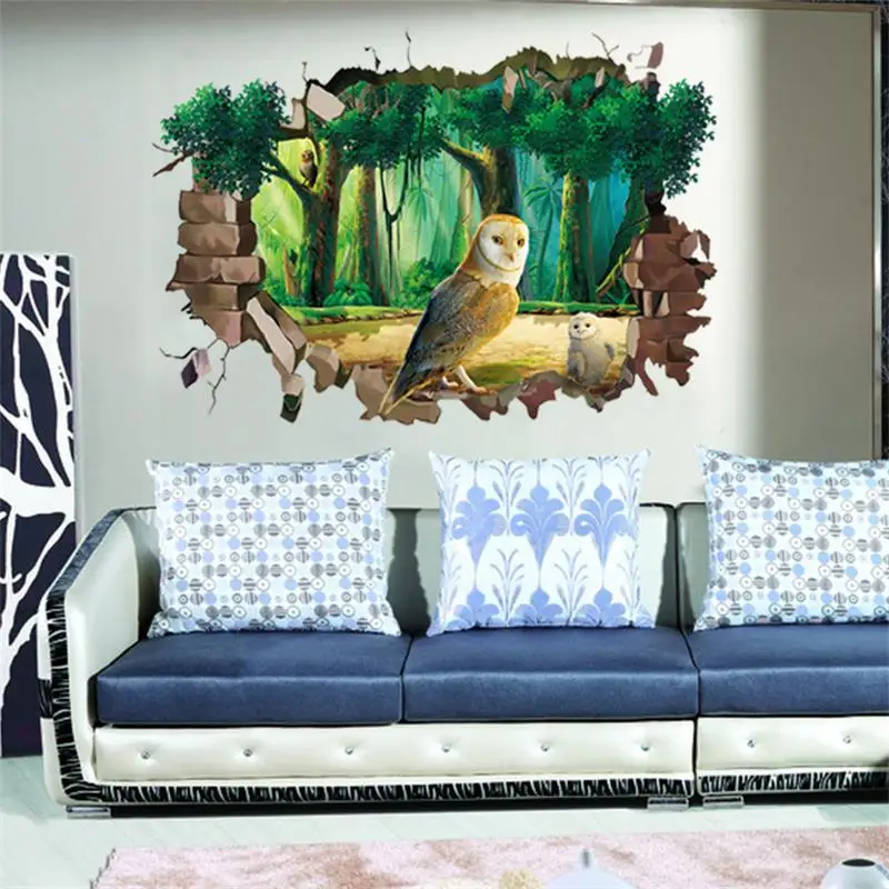 Newest 3D Owl Wall Sticker For Kids Rooms 50*70cm Cartoon Animal Owl Wall Decal Home Decor Wall Brick Pattern Art Mural Poster