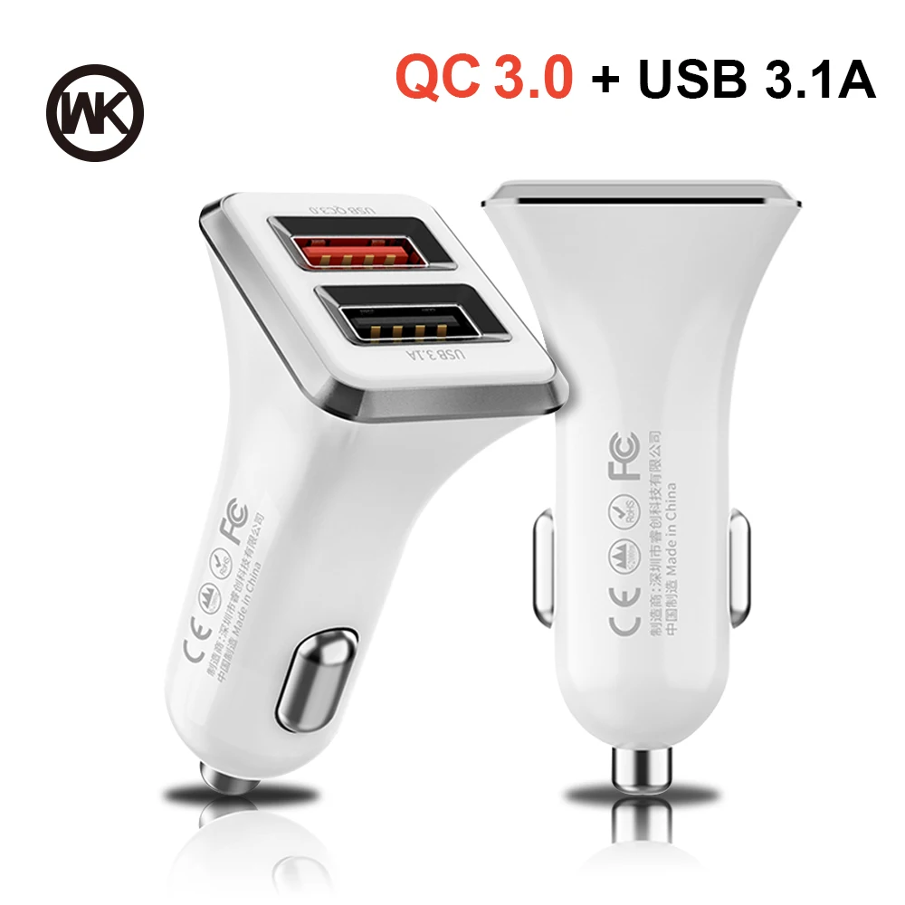 WK Dual USB Quick Charge QC 3,0 Автомобильное зарядное устройство для iPhone samsung usb type C PD быстрое зарядное устройство для мобильного телефона быстрое зарядное устройство для автомобиля - Тип штекера: White QC3.0 USB 3.1A