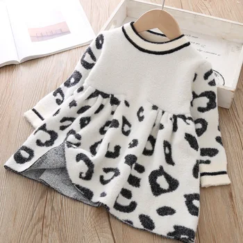 

Toddler Sweater Dress 2019 Kids Sweaters Winter Leopard Crystal Children Sweater Dress Toddler Dresses Sweater For Kids