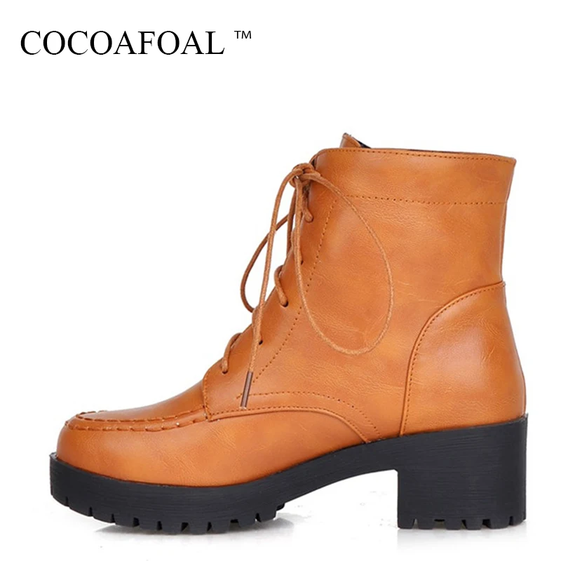 

COCOAFOAL Woman Winter Red Chelsea Ankle Boots Plus Size Black Lace Up Punk Martin Boots Fashion Sexy Yellow High Heeled Shoes