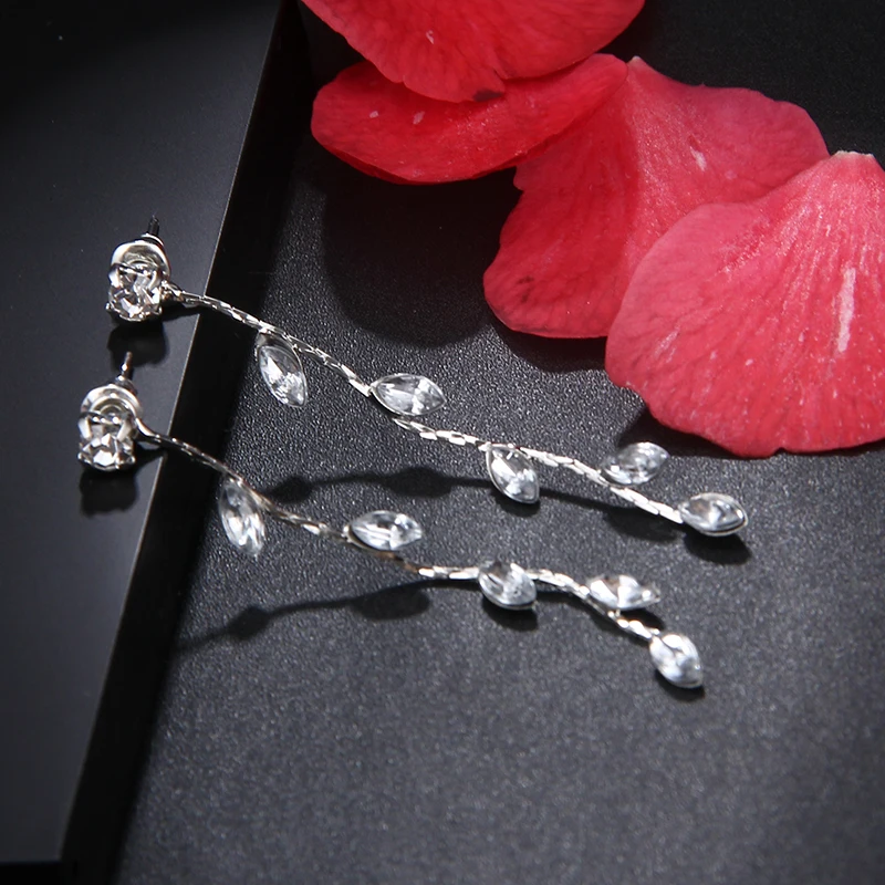 RscvonM серебряный цвет, Свадебные Длинные серьги с кристаллами, цветочная форма, серьги-люстры для женщин, невесты, подружки невесты, Рождество