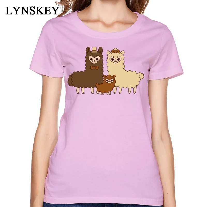

White Funny Animal Women T-Shirts Classic Lovely Chocolate Alpaca Family Printing Tops & Tees Cheapest Lady Clothes T Shirt