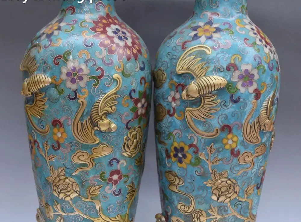 Cloisonne Эмаль позолоченный Пион цветок Летучая мышь летучие мыши Животное Цветок