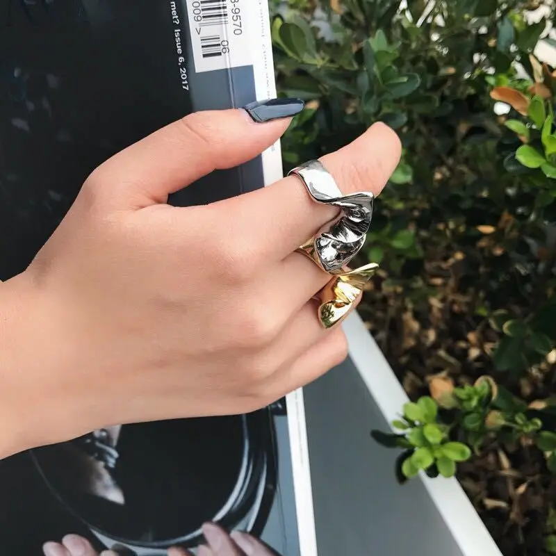 

Rongho Vintage Geometric Twisty Metal rings for women Gold irregular metal ring Punk jewelry