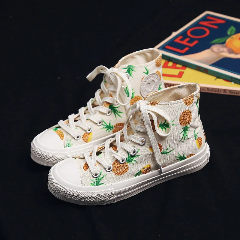 

Woman Fashion Shoes 2019 Spring New Fashion Women Canvas Shoes Printed Breathable Cute Strawberry Women Casual Shoes Sneakers