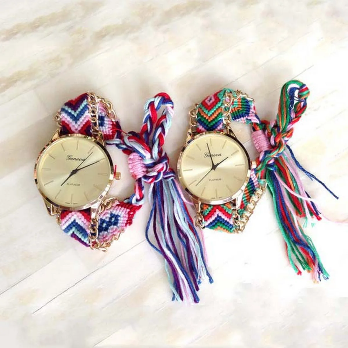 Fashion Handmade Casual Geneva Quartz Women Girls Braided Colorful Friendship Bracelet Watch Relogio Feminino Gift Dress Watches