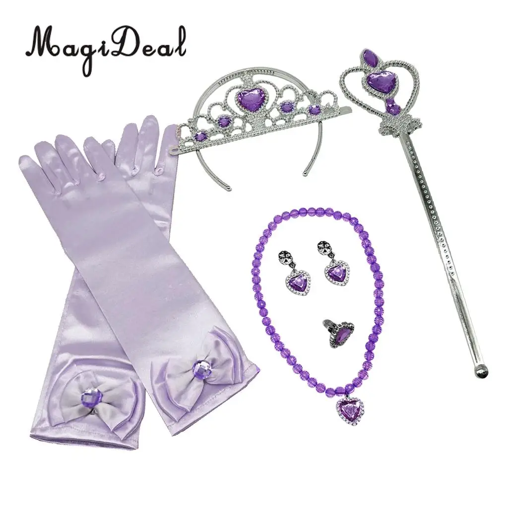 Princess Belle Dress Costume Accessory Glove Wand Tiara Jewerly Set Yellow/Blue/Pink/Purple