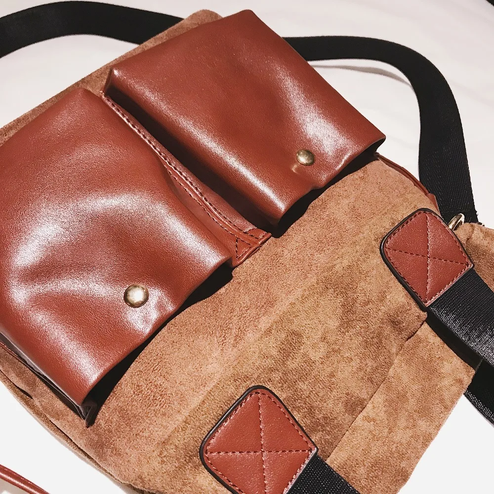 Заклепки двойной карман Bolso замшевые Нубуковые кожаные сумочки женская сумка с