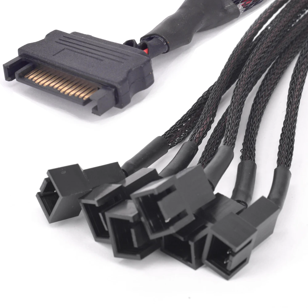 

15Pin SATA 1 to 6 Port 3Pin Fan Power supply Cable GPU Cooler PC 6 ways 3 Pin Cooling PWM Y splitter Converter