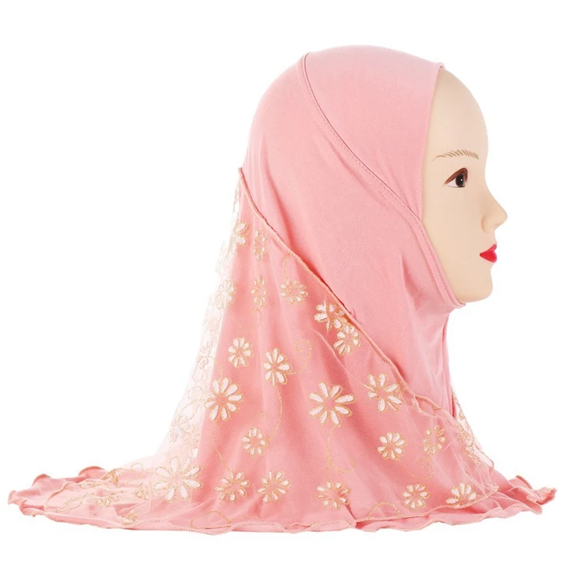 

2019 Girls Kids Muslim Pretty Hijab Islamic Arab Scarf Shawls Flower Pattern