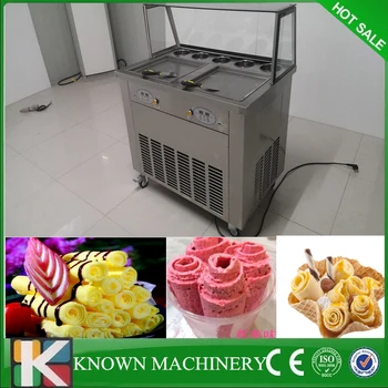 

2016 best seller easy to move 2 pans with 5 cooling food tanks thailand fried rolling ice cream roller machine 110v/220v