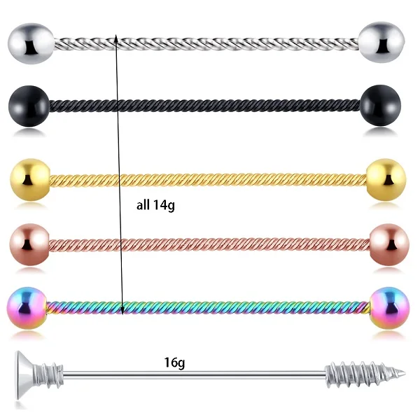 TIANCIFBYJS промышленные серьги-гантели из нержавеющей стали с винтовым ушным хрящом Tragus Helix-Conch пирсинг ювелирные изделия 14 г - Окраска металла: 6pcs one set