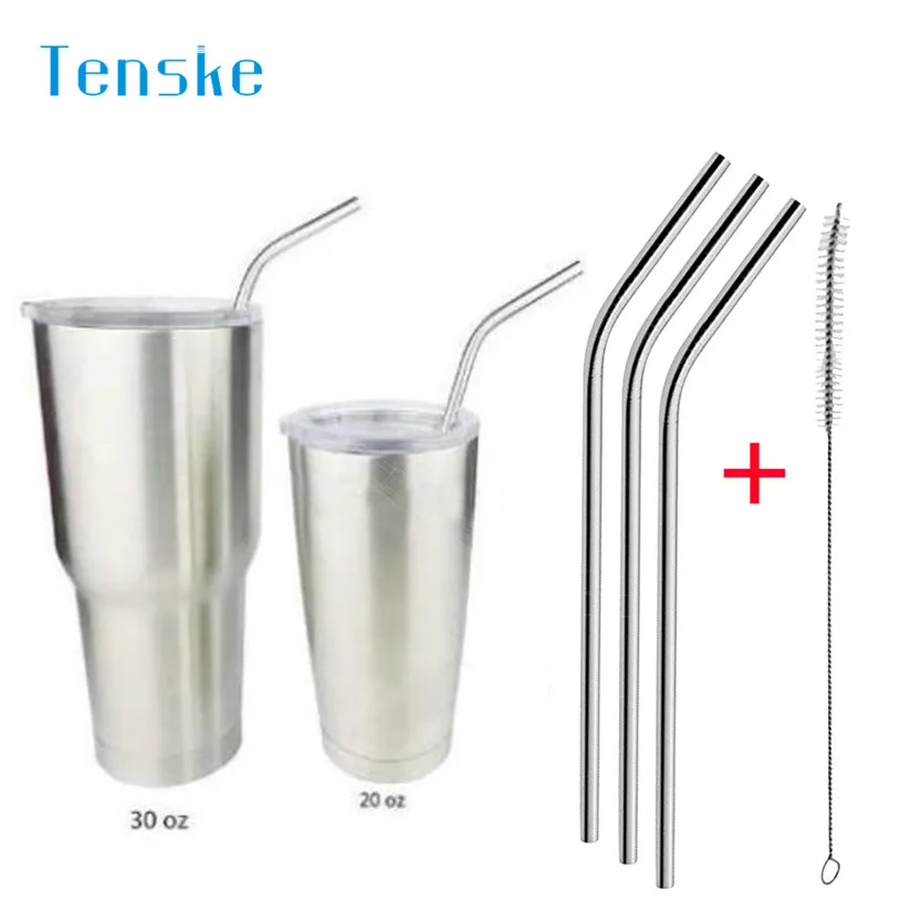 

TENSKE 3 Pcs reusable Stainless Steel Metal Drinking Straw Reusable Straws + 1 Cleaner Brush Kit