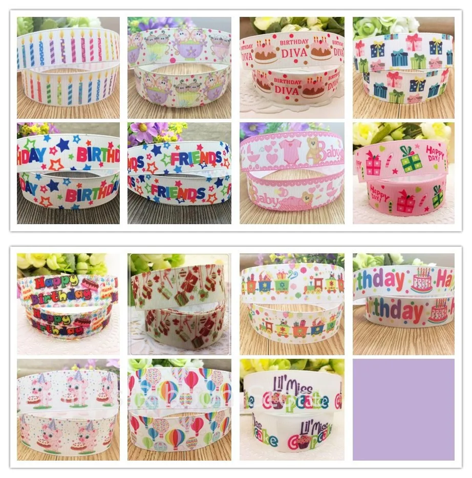 

Free shipping 7/8'' 22mm 1''25mm width Birthday balloon cupcake printed grosgrain ribbon tape 10 yards holiday bakery gift wrap