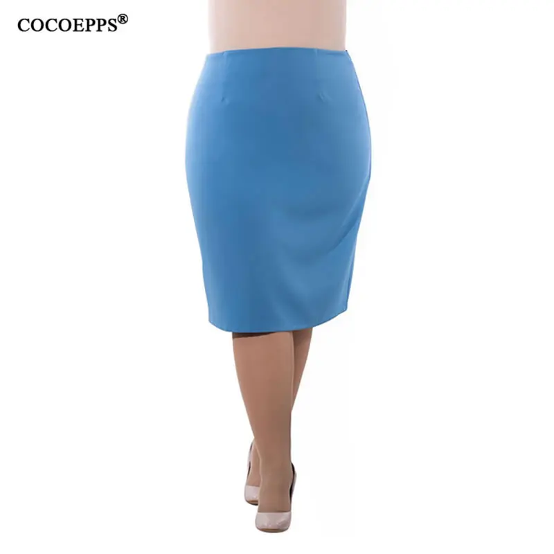 COCOEPPS, большой размер, элегантная женская юбка, одежда для работы, летняя Однотонная юбка-карандаш с высокой талией, большой размер, Юбка До Колена, L-6XL - Цвет: 02