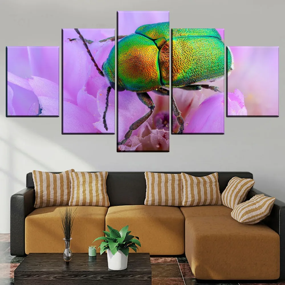 Us 3 52 48 Off 3 Panel Animal Colour Beetle And Pink Flower Paintings For Living Room Home Decorative Framework Canvas Print Wall Art Pictures In