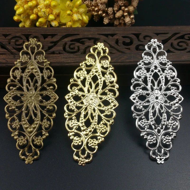 20pcs 80mm Wholesale Filigree leaf crafts  Hollow Embellishments Findings,Jewelry Accessories Bronze Tone ornaments