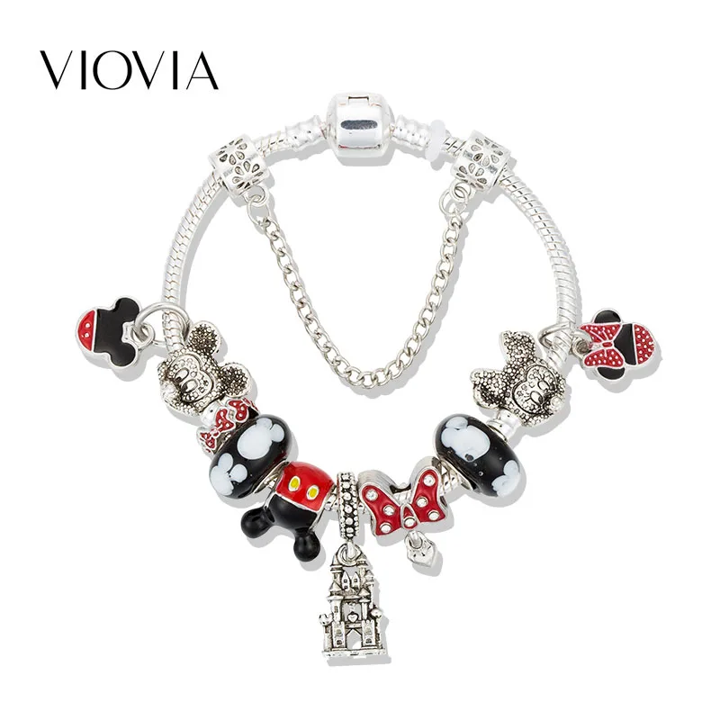 VIOVIA Animal Mickey Minnie браслеты и ювелирные женские замок подвеска брендовый браслет