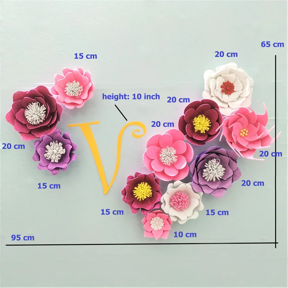 

2019 Giant Glittered Foam Flowers Handmade Mix Large Rose Set For Nursery Wedding Birthday Backdrop Home Wall Decoration