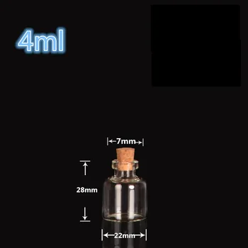 

22*28*7mm 4ml Small Glass Vials Jars Test Tube With Cork Stopper Empty Glass Transparent Clear Bottles 200pcs