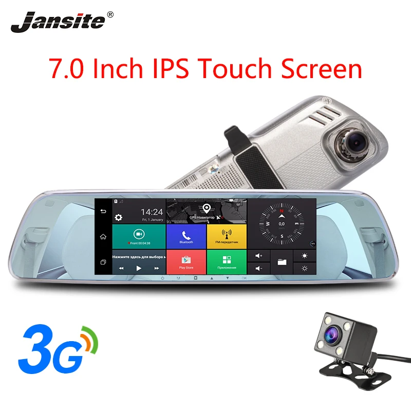 

Jansite 3G Car dash cam DVR 7" Touch screen Android5.0 GPS car video recorder Bluetooth rearview mirror Dual camera Lens Car Dvr