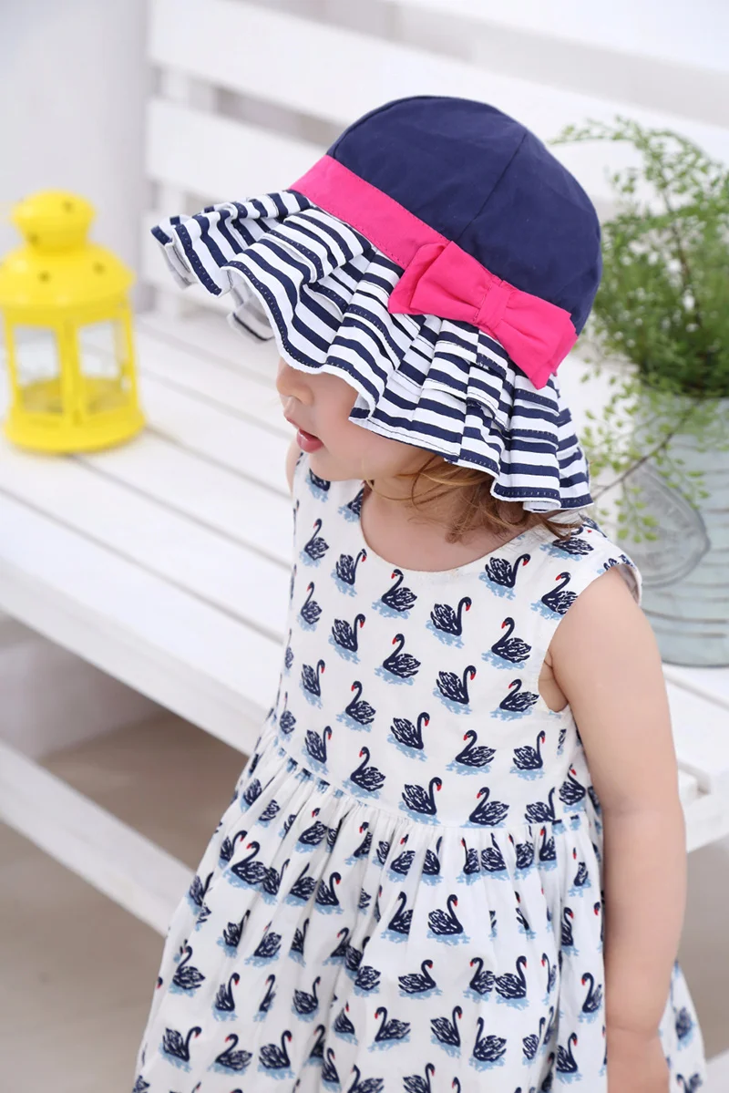 Rose Red Bow Baby Girls Hat Fashion Striped Bucket Hat For Girls Wide Brim Sun Cap Hat Spring Summer Panama Baby Girls Clothing (16)