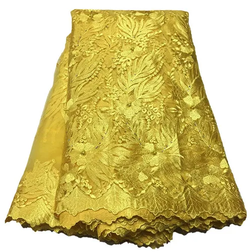 

Direct selling Yellow Net Lace 3D African Lace With beads and stones SC10 High Quality Nigerian Party dress
