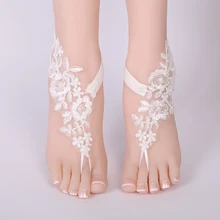 セクシーなウェディングレースベアフットサンダルビーチ結婚式アンクレット白いセクシーなジュエリー結婚式の靴2018(China)