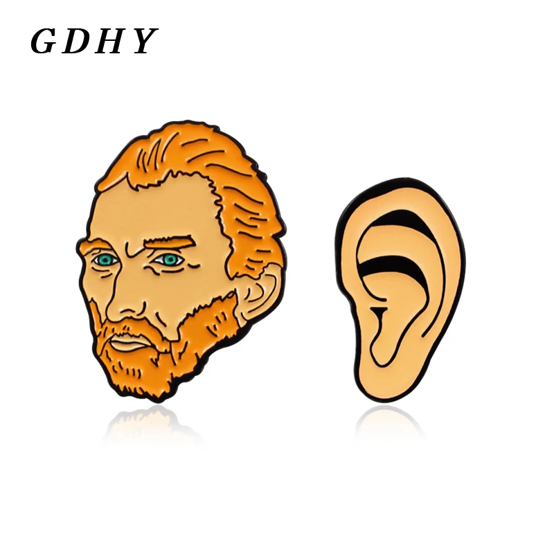 

GDHY Artist Painter Van Gogh And Ears Brooches Enamel Pins Dutch Post-Impressionist Painter Accessories Art Lovers Friends Gifts