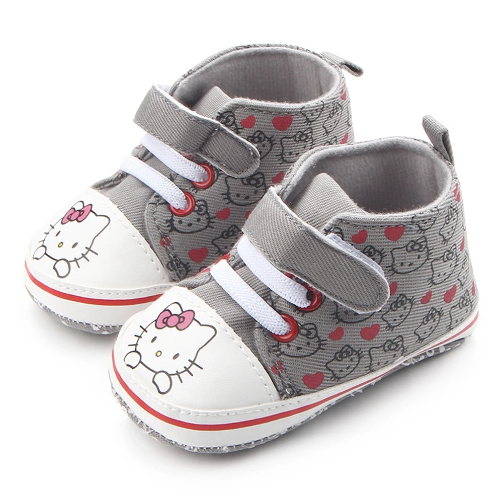 Baby Princess Pink Shoes for Girls Cartoon Hello Kitty Canvas Sneaker First Walker Newborn Boots for Kid Infant Toddler Slippers