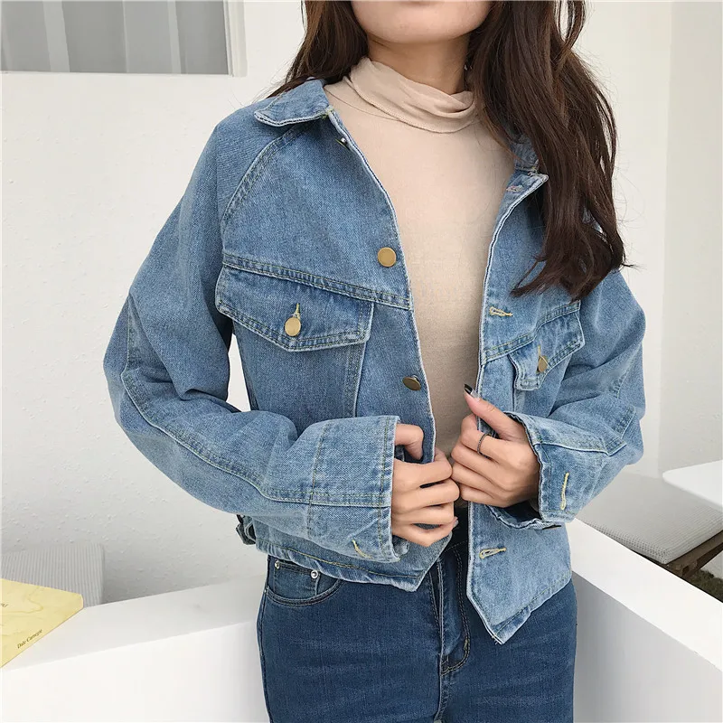 

2018 New Women Denim Jacket Coats Vintage Loose Solid Color Jackets Single Breasted Fashion Coats Female #8803