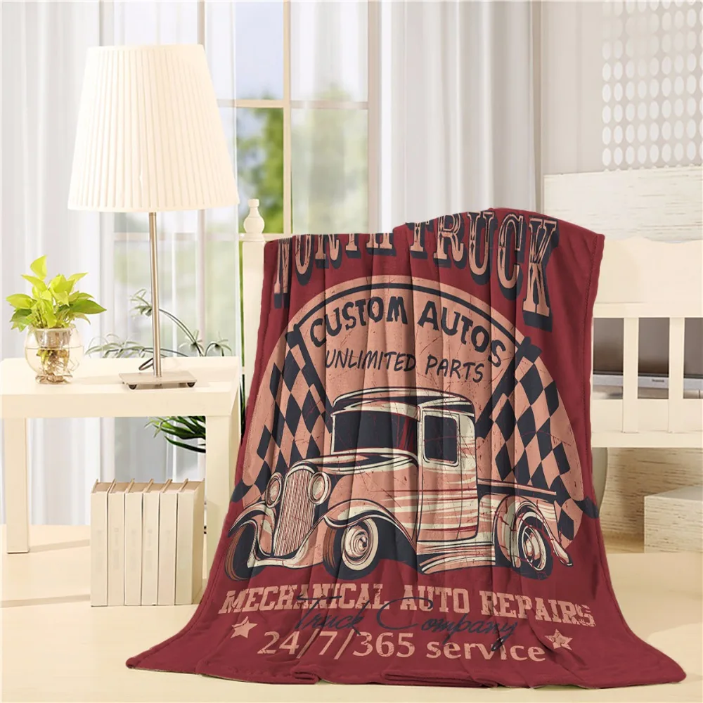 

Man Cave Decor North Truck Mechanical Auto Repairs Custom Autos Vintage Advertising Flannel Throw Blanket Lightweight Cozy Bed