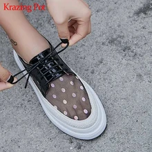 Krazing Pot/летние дышащие кроссовки из натуральной кожи с принтом в горошек на шнуровке с круглым носком; женская Вулканизированная обувь; L26