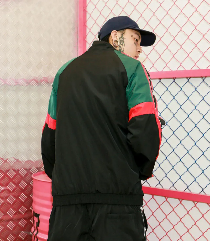 Sleeve Ribbon Color Block Zip Track Jackets 2