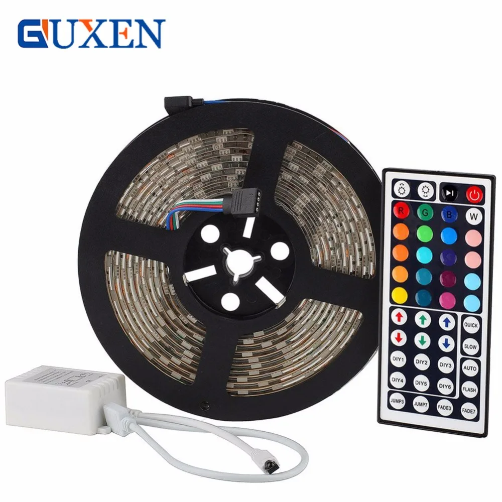 

GUXEN 5m/row 60leds/m Led strip DC12V SMD 5050 waterproof Flexible LED Strip Light RGB+44 key remote control