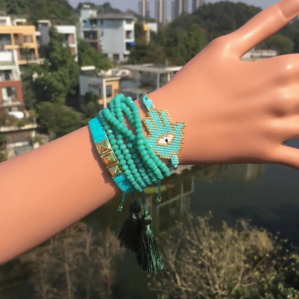 

Go2boho Evil Eye Bracelet Delica MIYUKI Bracelet 2019 Women Jewelry Green Set Gold Rivet Pulseras Turkish Evil Eye Bileklik Gift