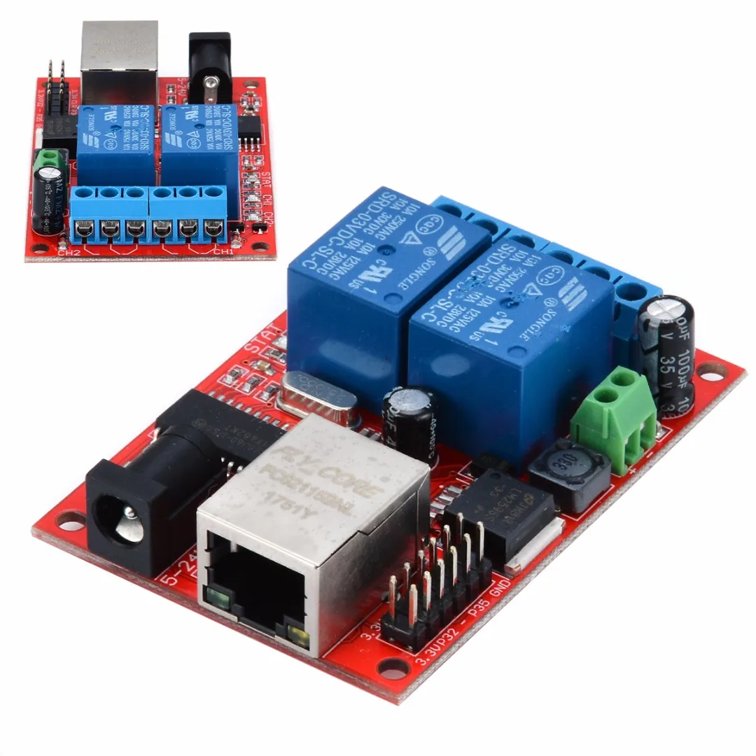 Ethernet 2-Way Delay Module Relay Network Switch TCP/UDP Controller Module WEB Server 70 x 50mm