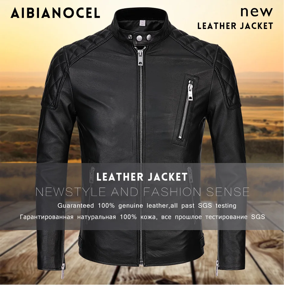 Brand New Cow Leather Jacket Men Designer Luxury Moto&biker Leather Jacket Young Fashion Real Genuine Leather Coat Men