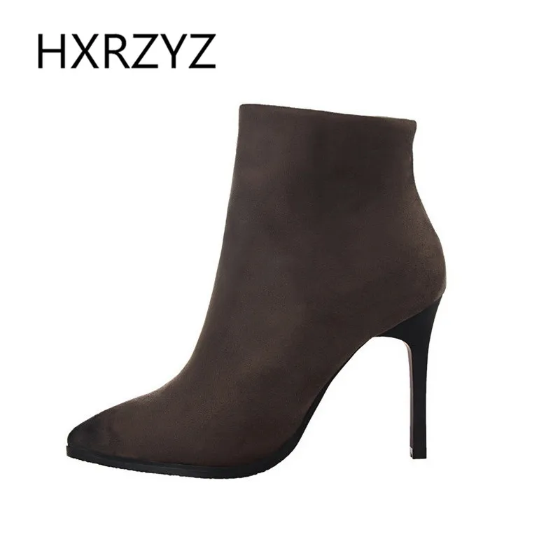 

spring/autumn new fashion Ladies ankle boots High heels and Side zipper suede sexy pointed boots womens winter boots women shoes